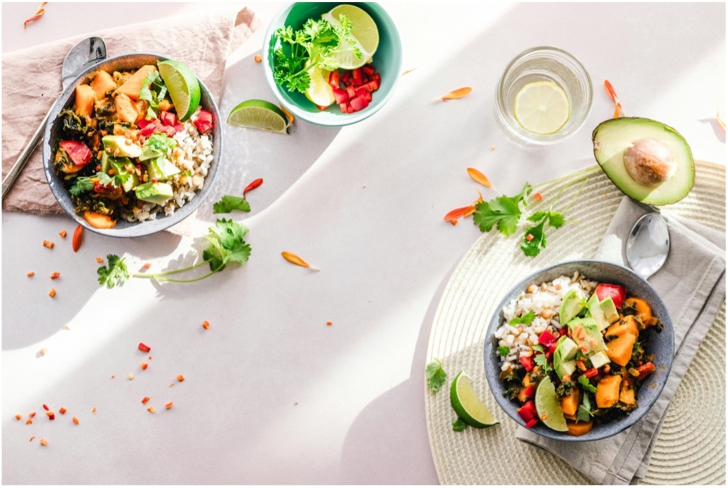 Table with two bowls of healthy food