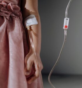 Person having a blood transfusion